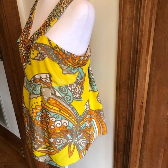 KATE SPADE Jana Silk Yellow Halter Rhinestone Metal Accent Top 8 - Picture 9 of 17